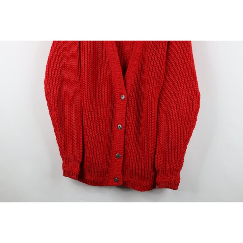 Vtg 90s Streetwear Womens Medium Faded Chunky Ribbed Knit Baggy Cardigan Sweater - Picture 3 of 9